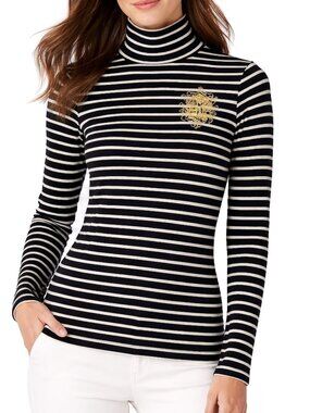 Express Black Metallic Stripe Turtleneck Crown Crest Y2K Top Size S VIntage